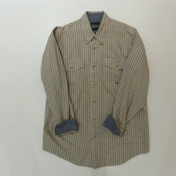 Roper Shirt Western Long-Sleeved Button-Up Heavyweight Tan Plaid Men's Large - Picture 2 of 10